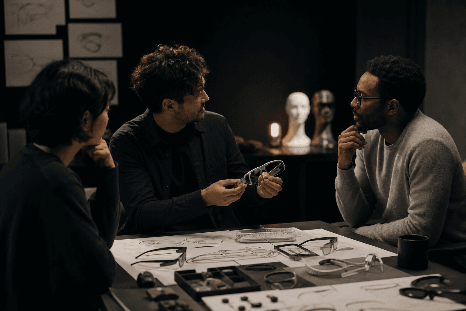 The Monako team discussing a smart-glasses prototype